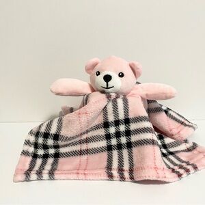 Jesse & Lulu Lovey Blanket Set Pink Teddy Bear Plaid Black Baby Girl Security